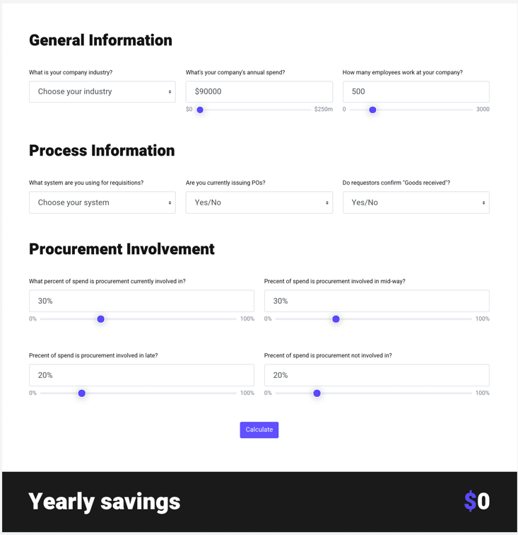 approve roi calculator using sliders and text fields