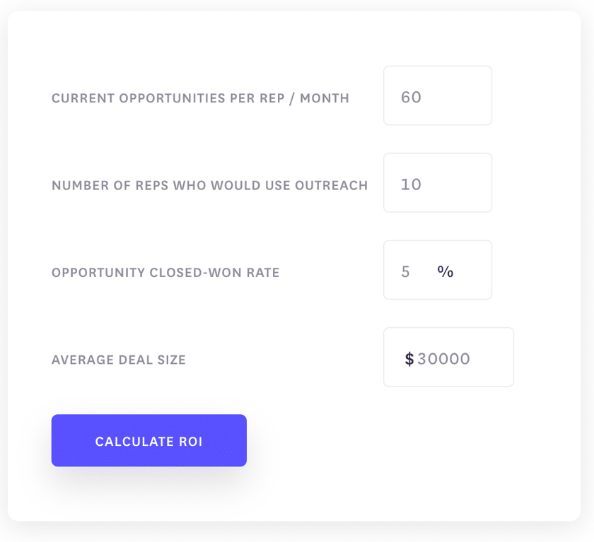Outreach simple ROI calculator with three inputs