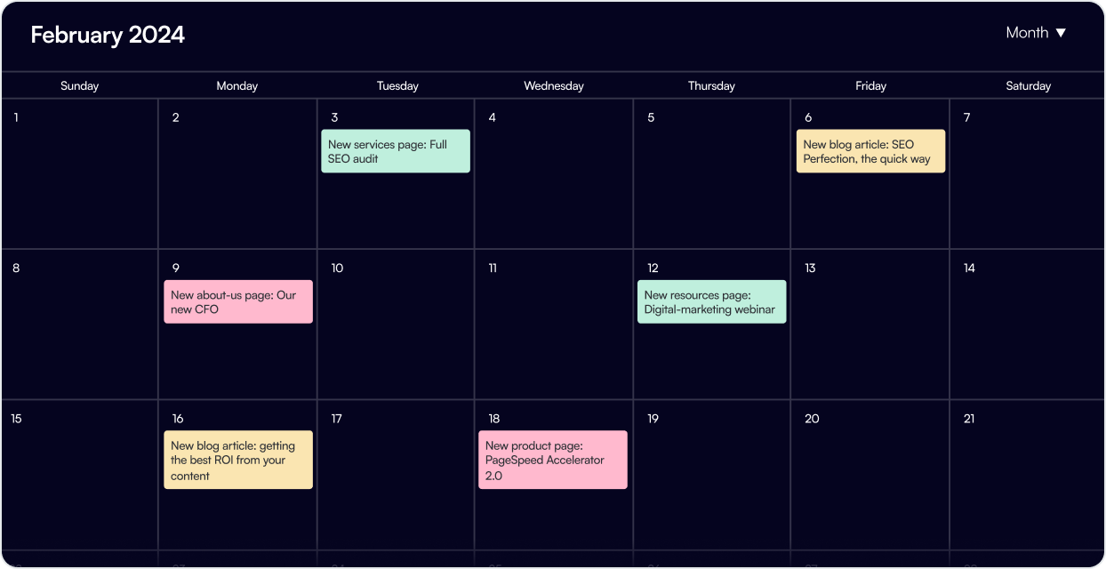 SEO Content Calendar Example