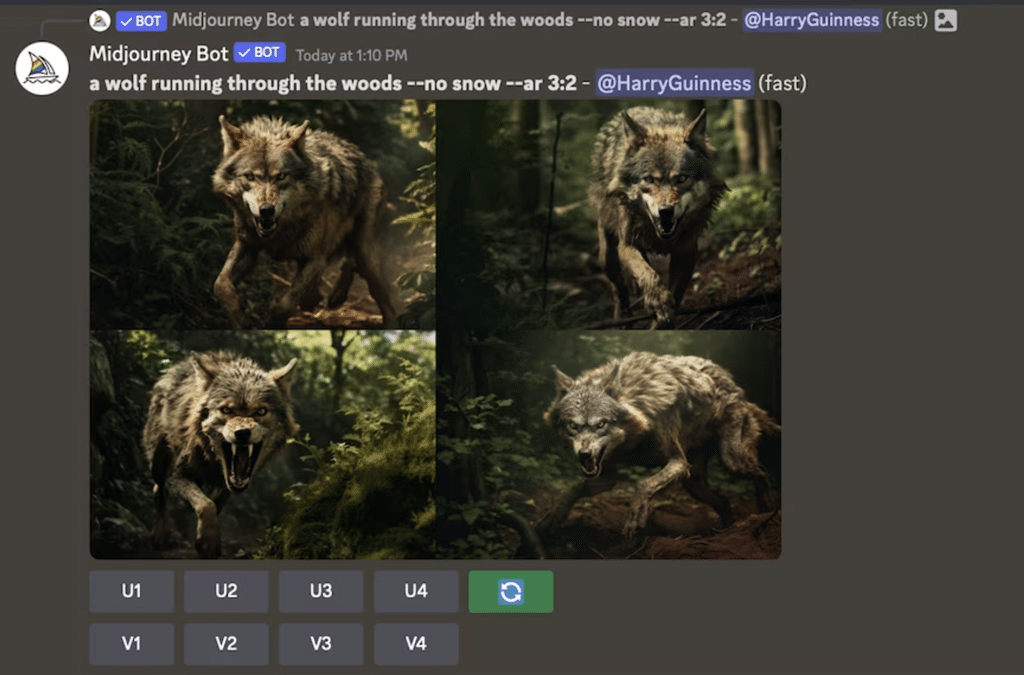 wolf running through woods created by midjourney ai