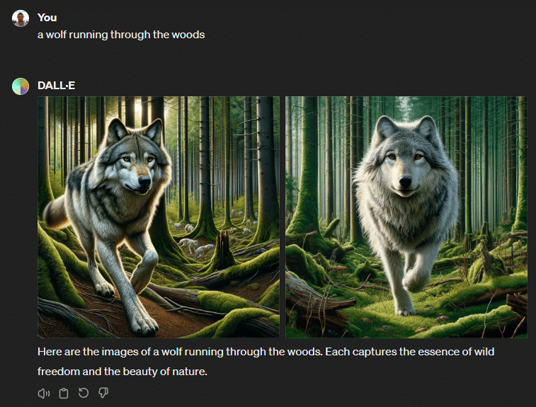 Dalle generated wolf images by user prompt