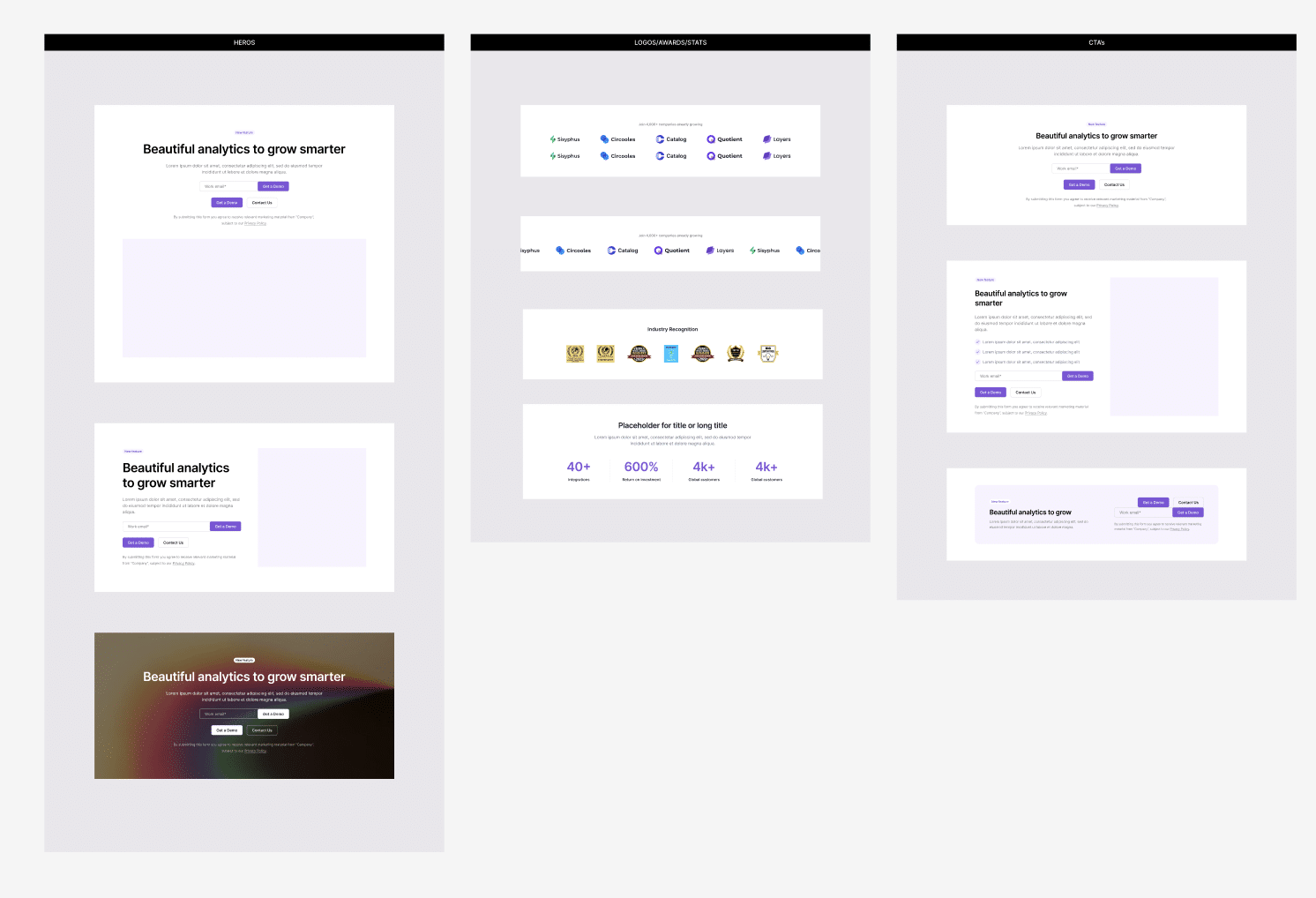 widget types and mockups