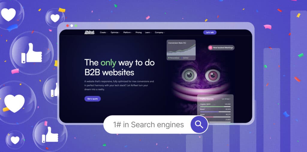 website showing different visitor sources and analytics tools