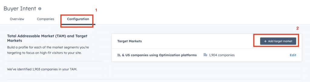add a target market in buyer intent