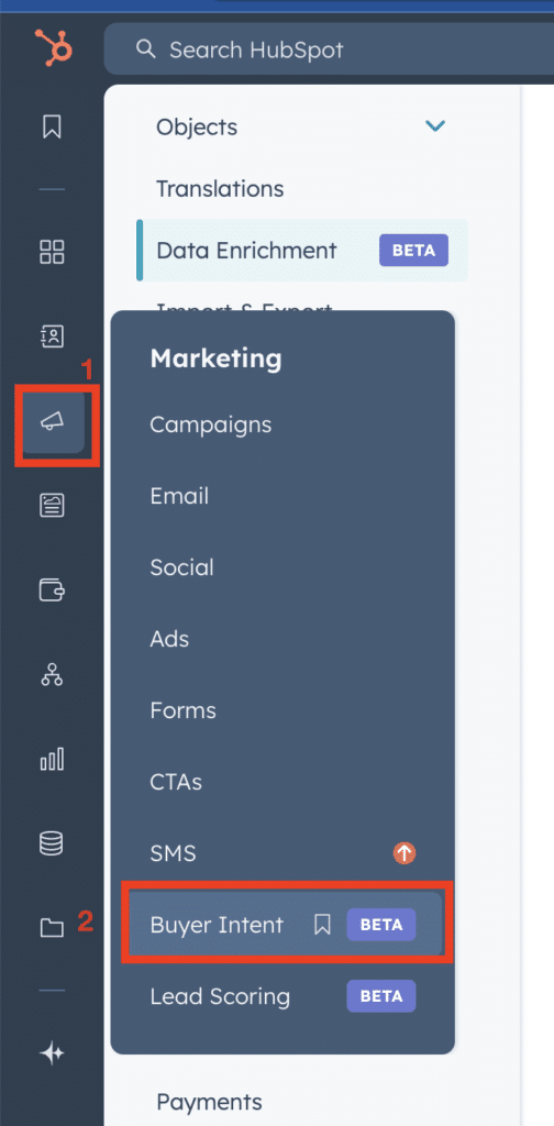 find and select buyer intent config